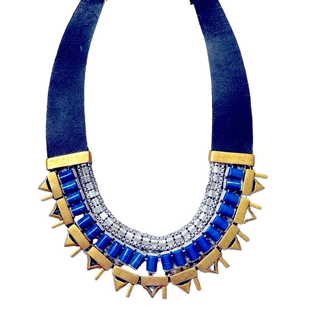 Stella & Dot Natalie 2 in 1 Black leather reversible statement necklace